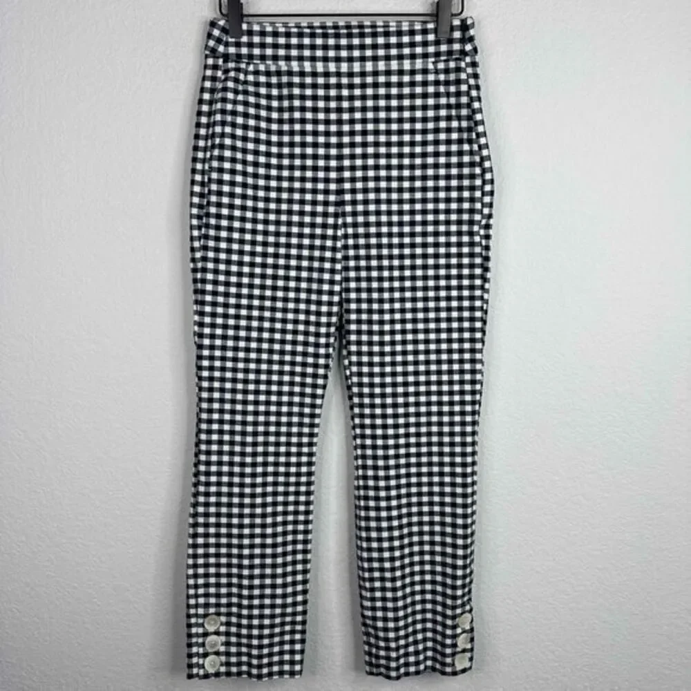 J. Crew Pants Womens Size 2 Blue White Gingham Plaid Straight Leg Ankle Career